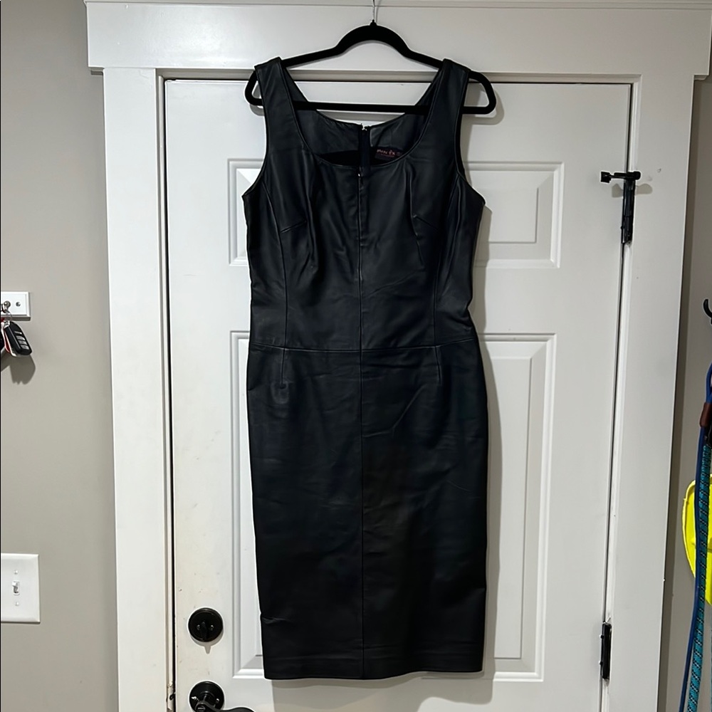 Elegant Black Faux Leather Sleeveless Dress Size 12